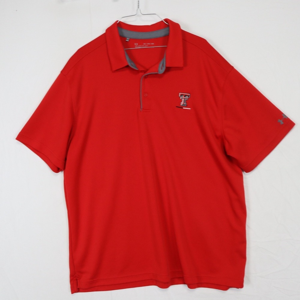 Texas Tech Polo Shirt Mens 2XL XXL Under Armour Heatgear Loose Golf Short Sleeve